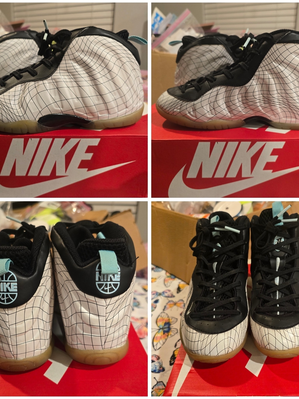 Youth Nike White Grid Foamposite Shoes, Size 3Y